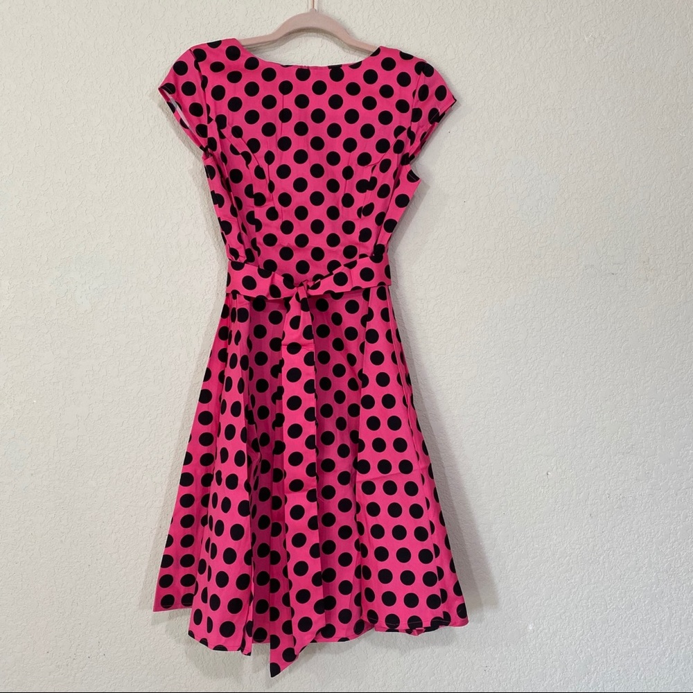 Women's Swing Dress - Short Sleeve Polka Dot  M